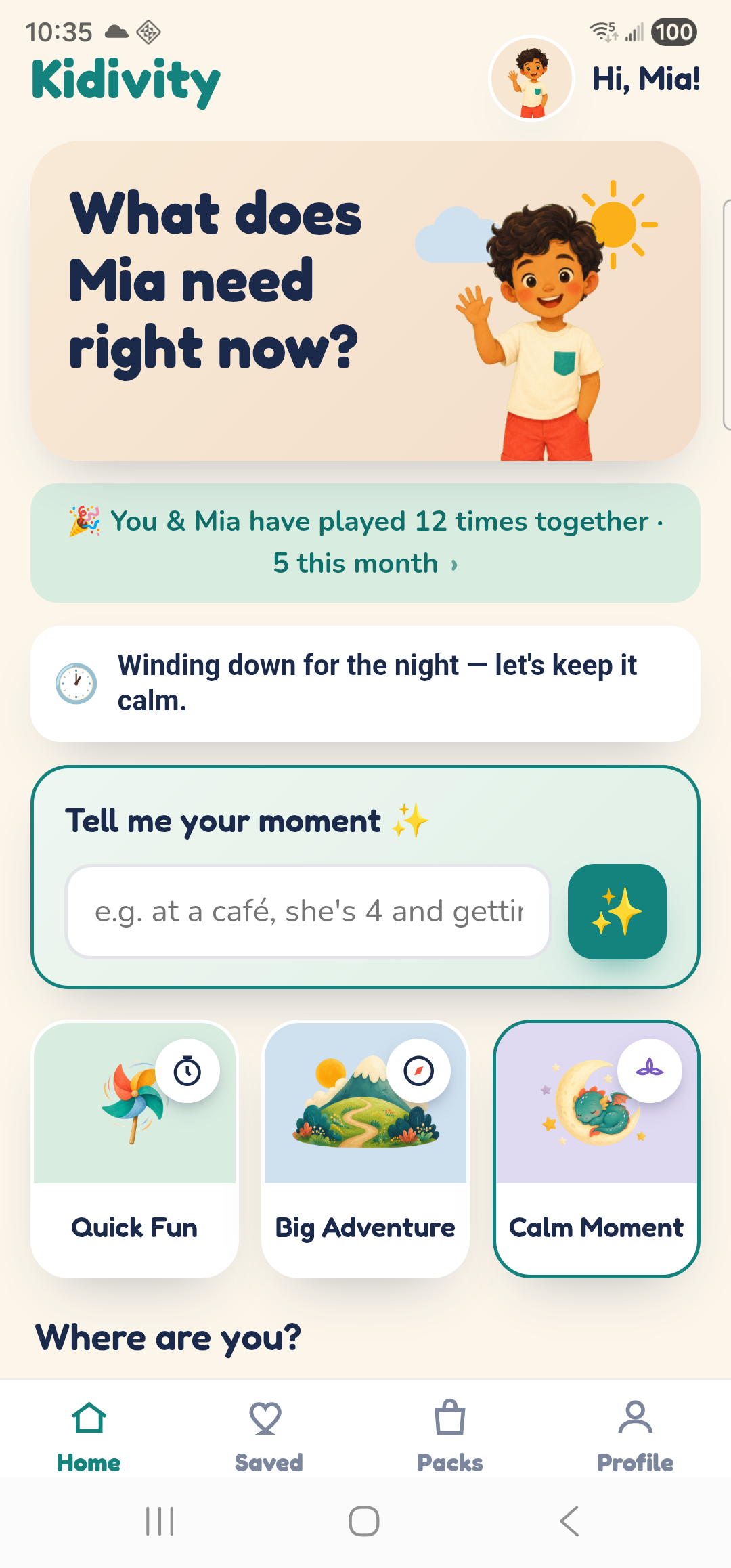 Kidivity home screen